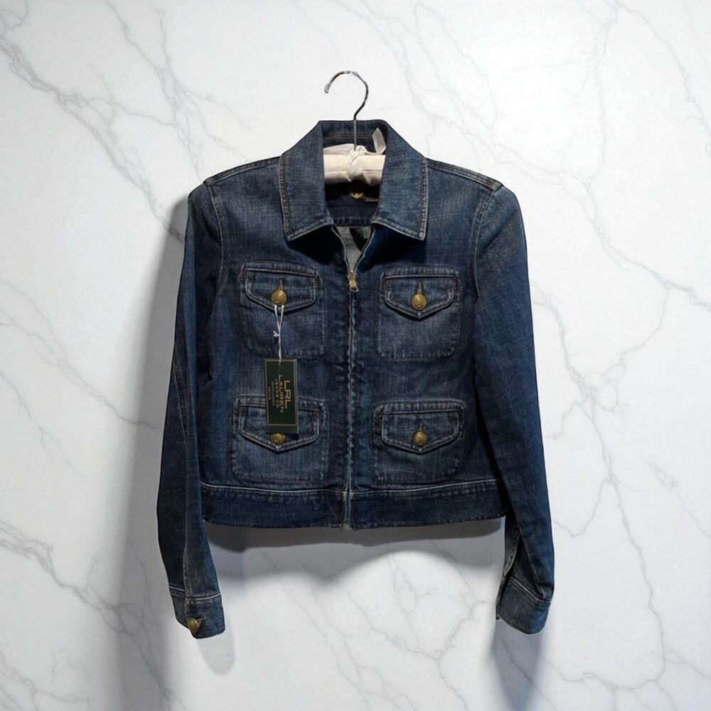 Ralph Lauren Jeans Co Women Blue Long Sleeve Pocket Zip Denim Jacket P/Small VTG